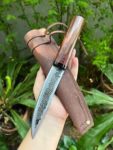 Custom Yakut camp hunting knife 5.6” Plow disc forged, Rosewood handle, L sheath - Picture 1 of 17