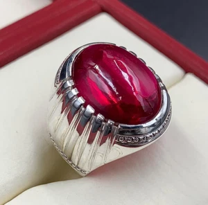 Deep Red Ruby Mens Ring Sterling Silver 925 Handmade Anari Yaqoot Ring Ruby Gem - Picture 1 of 5