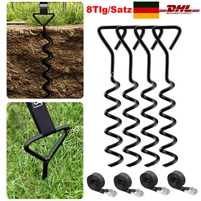8-Tlg Trampolin Bodenanker Befestigung Erdanker Set Sicherung Spanngurte 40 cm - Bild 1 von 4