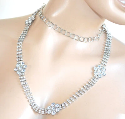 Cintura donna strass argento gioiello fiori cristalli brillantini metallo UF95 - Immagine 1 di 2