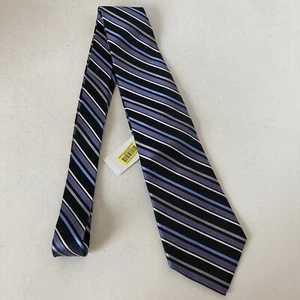 Murano Mens Extra Long Purple, Blue, Silver, Black & White 100% Silk Striped Tie - Picture 1 of 8