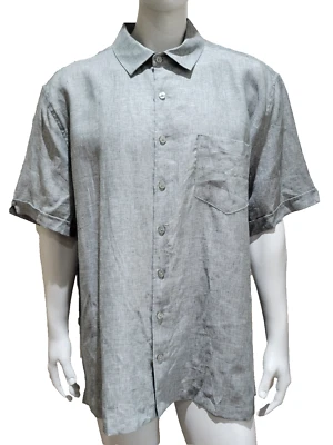 Cubavera Men's XXL Green Linen Short Sleeve Button-Up Camp Shirt Chest Pocket - Image 1 of 4