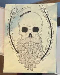SWEET original drawing- bearded sailor skull - Picture 1 of 2