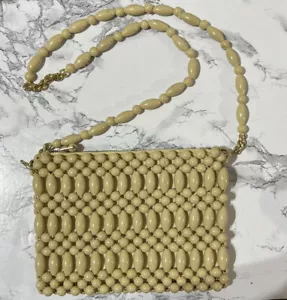Cartera Vintage Madera Cuentas Mediados de Siglo Moderna Boho Color Natural Hong Kong - Imagen 1 de 3