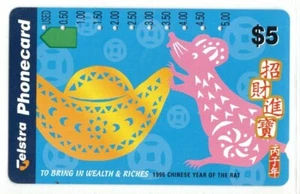 🔥 1996 Telecom Chinese New Year The Year Of The Rat $5 Used 🔥 - Picture 1 of 1