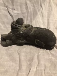A WOLF ORIGINAL STONE SCULPTURE INUIT MAN RIDING WHALE INUIT CANADA 7 1/2" - Picture 1 of 5