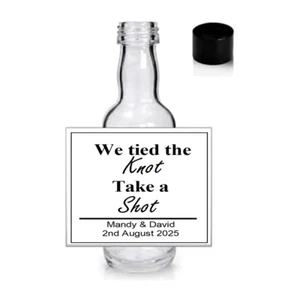 Wedding favour alcohol bottles personalised stickers labels tied the knot shot - Picture 1 of 2