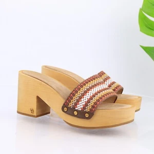 Veronica Beard Women's Hannalee Sandal Size 9 Block Heel Mule Wood Platform Y2K - Picture 1 of 16