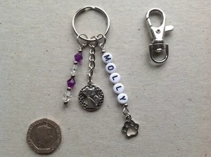 Personalised Name Cat Bag Charm Keyring, Cat lover, Memorial Keepsake, Gift - Picture 1 of 13