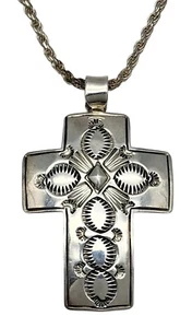 Vintage JEAN DIXON Sterling Silver Navajo Necklace & Cross Pendant - Picture 1 of 5