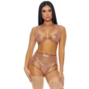 Forplay Stunning Sexy Sheer Your Love Metallic Mesh Bra Lingerie Set - Picture 1 of 5
