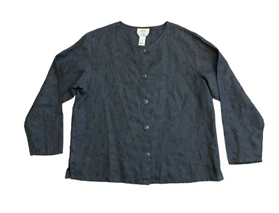 Talbots Irish Linen Black Eyelet Button Front Top Black MP Embroidered Medium - Image 1 of 3