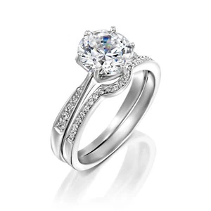 1 2/3 CT Amazing Diamond Engagement Ring Set Round H/SI2 14K White Gold - Picture 1 of 3