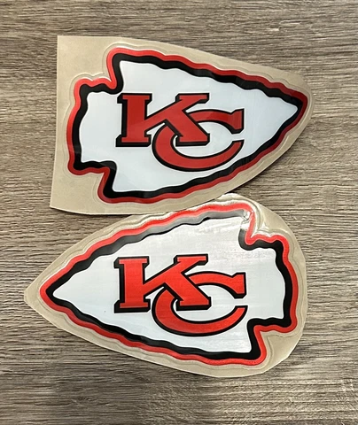 KANSAS CITY CHIEFS CHROME Football Full Size Helmet SIDE Decal SET 3M HIGH Q Cover