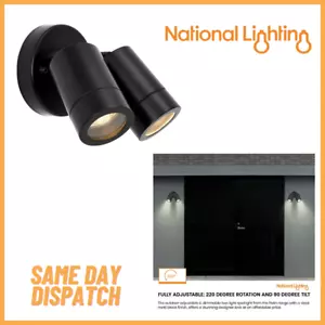 PALIN Outdoor LED Twin Wall Light GU10 Dimmable Garden Light Matt Black-IP44 - Picture 1 of 8