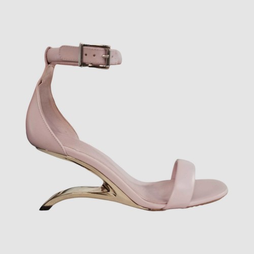 Sandalo Alexander McQueen da donna rosa pelle arco tacco nudo $1190 taglia 38 5