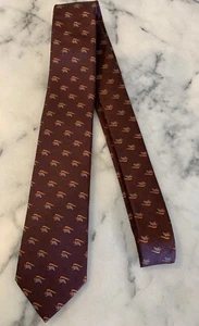 NWT Salvatore Ferragamo 100% Silk Burgundy / Brown Elephant Tie Made In Italy - Picture 1 of 7