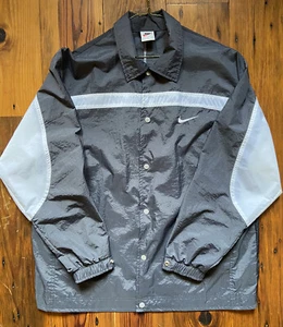 Nike Windbreaker White Tag Stitched Swoosh Grey White VTG 90’s Logo Snaps Large - Picture 1 of 9