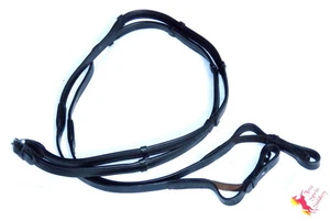 FSS Flexi Aid Reins HYBRID Hand Stops Elastic Insert Soft NAPPA WRAPPED Notches - Picture 1 of 5