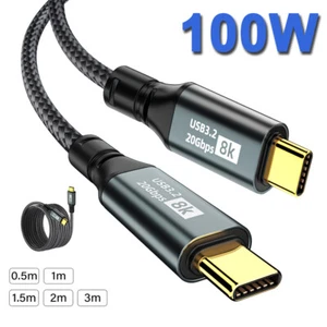 100W PD USB 3.2 Type C Fast Charging Cord Type C 20Gbps Data Braided Cord Cable - Picture 1 of 8