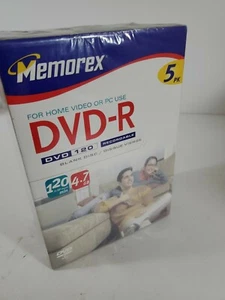 Memorex DVD-R DVD 120 Blank Disc 5 Pack Recordable 4.7 GB 2004 NIB - Picture 1 of 11