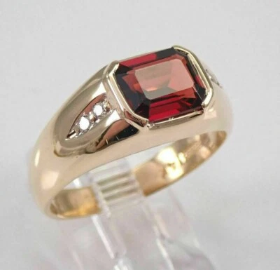 2.50CT Emerald Cut Lab-Created Red Ruby Men's WeddingRing 14K Rose Gold Finish - Image 1 of 4
