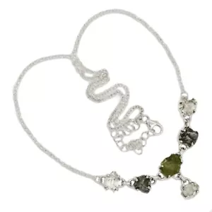 Collana in argento 925 con diamanti naturali originali cechi Moldavite e Herkimer SN19033 - Foto 1 di 1
