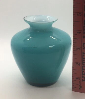 Kreiss Corp Handmade 4” Turquoise And White Vase Beautiful Made In Japan - Image 1 of 4