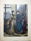 Two Women in Layered Victorian Bustle Gowns Walk and Chat. ITALY 11621 SZ: 7x9