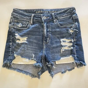 American Eagle Next Level Stretch Hi-Rise Shortie Med Wash Denim Women's 4 - Picture 1 of 9