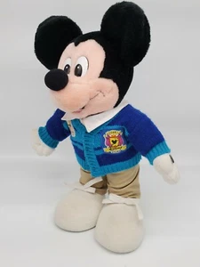 Disney Plush 14" Mickey Mouse Preppy Sweater Khakis College Free Standing Uni - Picture 1 of 12