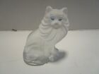 Art Deco Art Glass frosted White Clear Siamese Cat Figurine blue eyes 5” tall