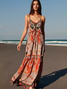 Gigi & Ella Dress AUS M/12 US8 Maxi Orange Embellished Mandalla Boho Flowy - Picture 1 of 11