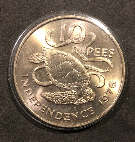 1976 SEYCHELLES 10 RUPEES TURTLE UNCIRCULATED COIN-34.5MM-KM#28-MINTAGE=50,000 Cover