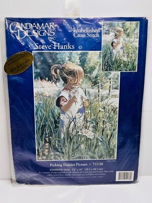 12"X16" Candamar Designs Embellished Cross Stitch Picking Daisies #51136 - Image 1 of 4