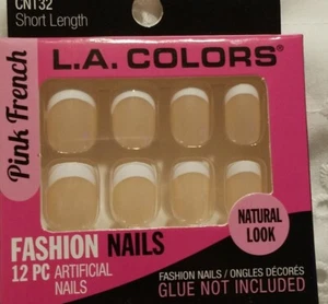 L.A. Colors Nails On! 24 Fake Glue On Nails Short Square Tip-Pink French - Picture 1 of 7