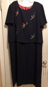 Damen Faux Zweiteiler Kleid POSITIVE ATTITUDE Größe 24 Dk. Blau Blumen elegant - Bild 1 von 11