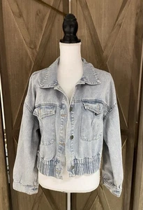 Bomberjacke Damen Gr. XL Jeanskragen helle Waschung Grunge Preppy - Bild 1 von 12