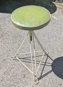 Vintage 1950s Metal Adjustable Height 3-Legged Screw Stool with Padded Seat - Picture 1 of 9