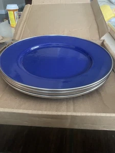 Lotto di 4 Piatti Smaltati Blu 10,5” Campeggio Picnic - Foto 1 di 3
