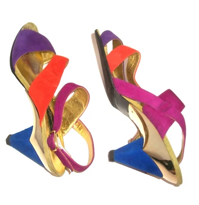 Sandália Salto Beverly Feldman Vintage Cor Joia Camurça Tiras 8M Extraordinária - Imagem 1 de 4