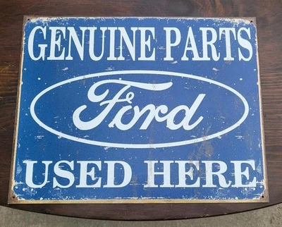 Genuine Ford Parts Used Here Tin Metal Sign Vintage Auto Car Garage Shop Service - Image 1 of 2