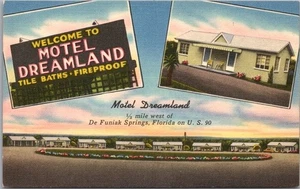 DeFuniak Springs, Florida Postcard "MOTEL DREAMLAND" Highway 90 Roadside LINEN - Picture 1 of 2