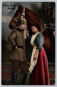 Vintage German WWI Era Soldier & Woman Postcard Schön ist die Jugend - Picture 1 of 2