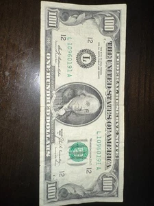 1969A 100 Dollar Bill Note L10960191 A in circulated condition - Picture 1 of 3