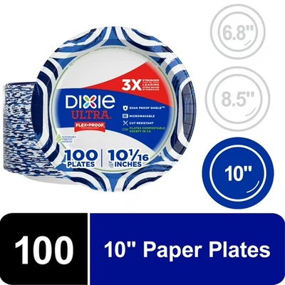 Dixie Ultra Disposable Paper Plates, 10", Multi-Color, 100 Count... - Image 1 of 4