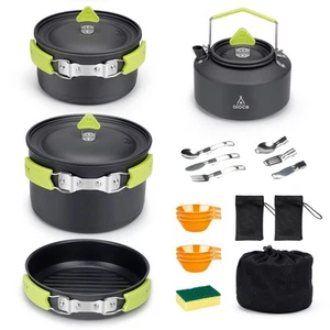 Camping Cookware, Non-Stick Large Camping Cooking Set with Kettle, Camp Kitch... - Picture 1 of 7