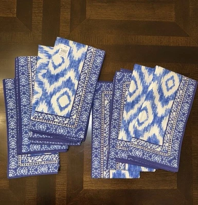 Juego de 8 servilletas Williams Sonoma Ikat azules nuevas con etiquetas algodón mediterráneo Foto 1 de 4
