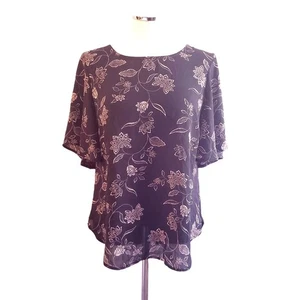 Le Chateau Blush Floral on Black Semi Sheer Bluse Damengröße Medium - Bild 1 von 4