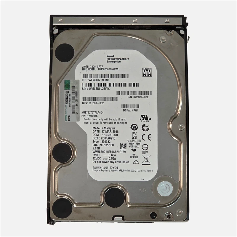 HPE 861681-B21 862132-001 2TB SATA 6G 3.5" LFF 7.2K LP SC Midline G9 HDD - Image 1 of 1